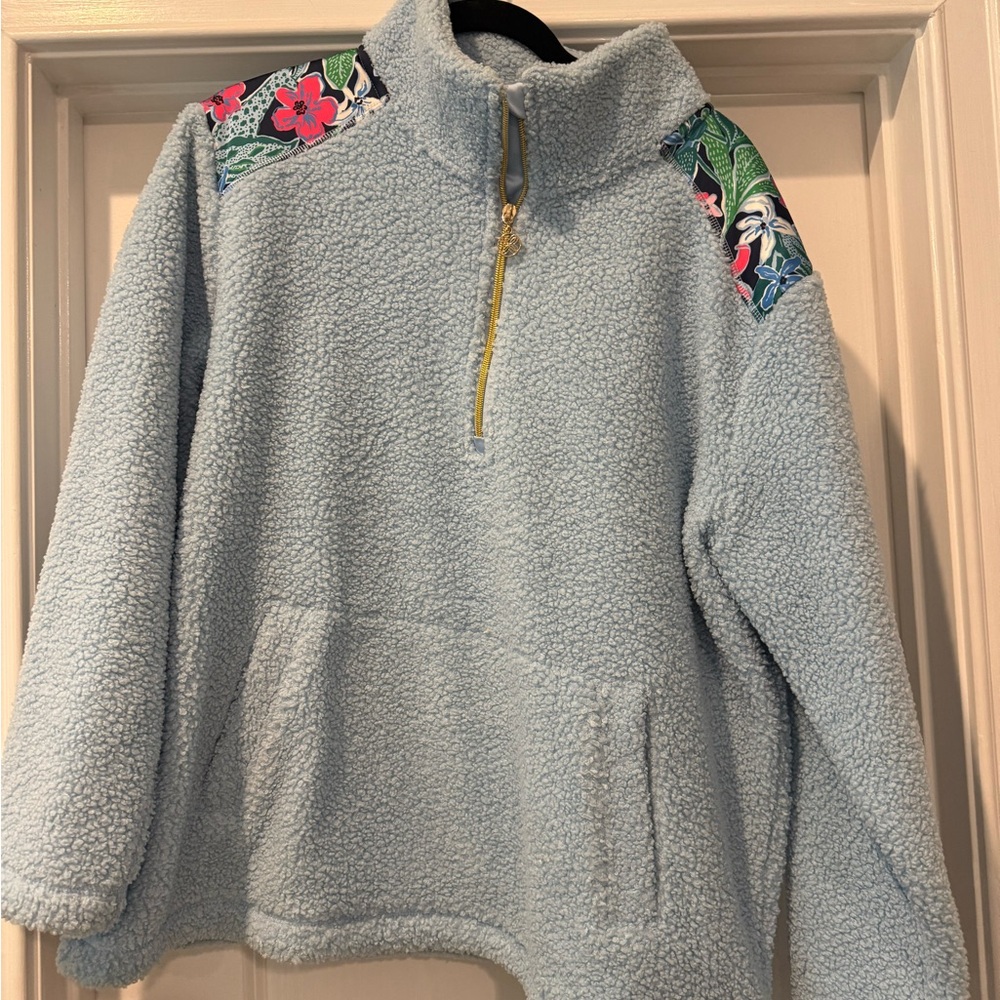 Lilly Pulitzer Blue Teddy Jacket with Floral Accents
